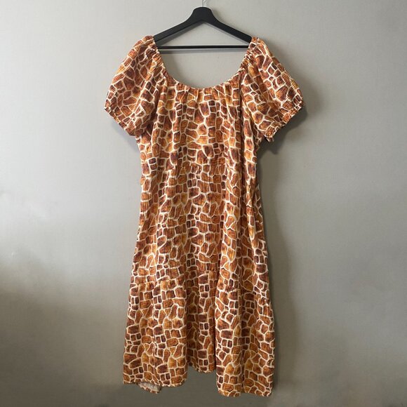 Handmade Plus Size Double Guaze Cotton Giraffe Print Inseam Pockets Dress - Picture 2 of 16